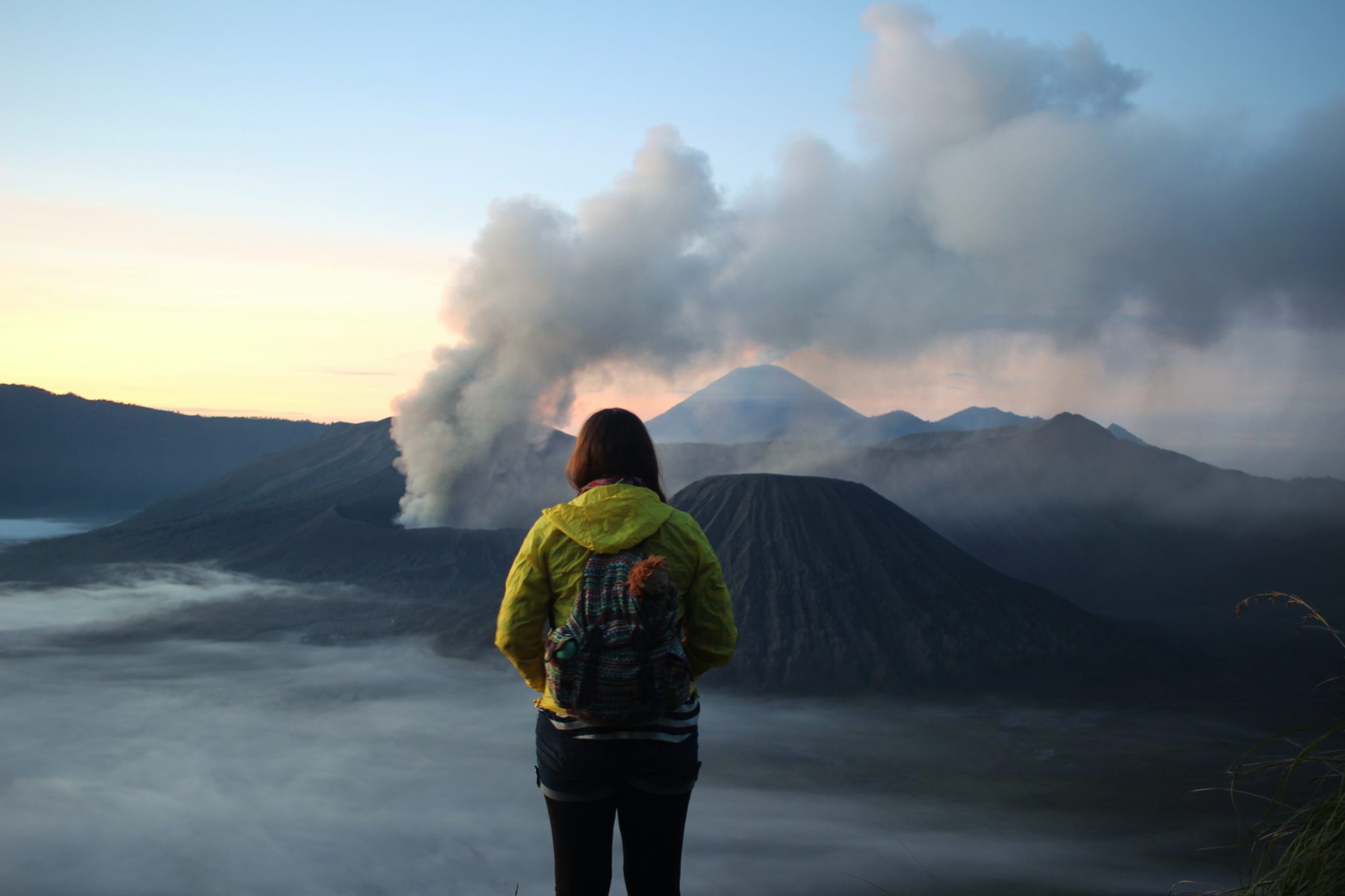 Looking out over Mount Bromo, Indonesia, at the end of one of my favourite hikes in the world