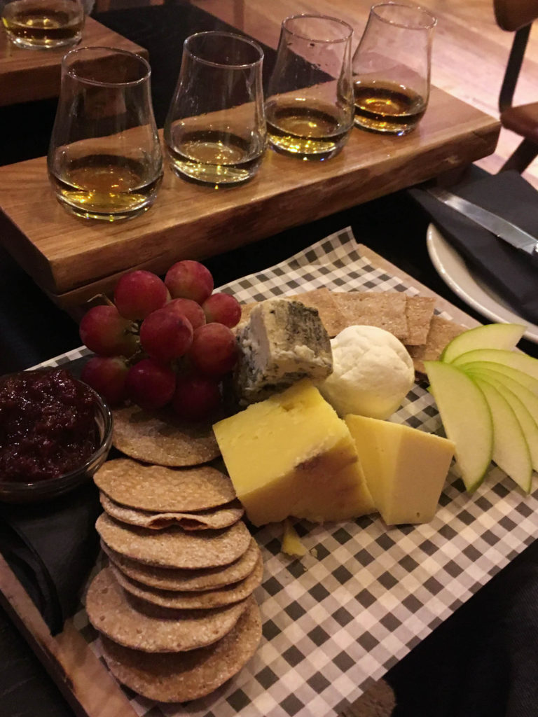 Whiskey tasters and cheese board in Killarney, Ireland