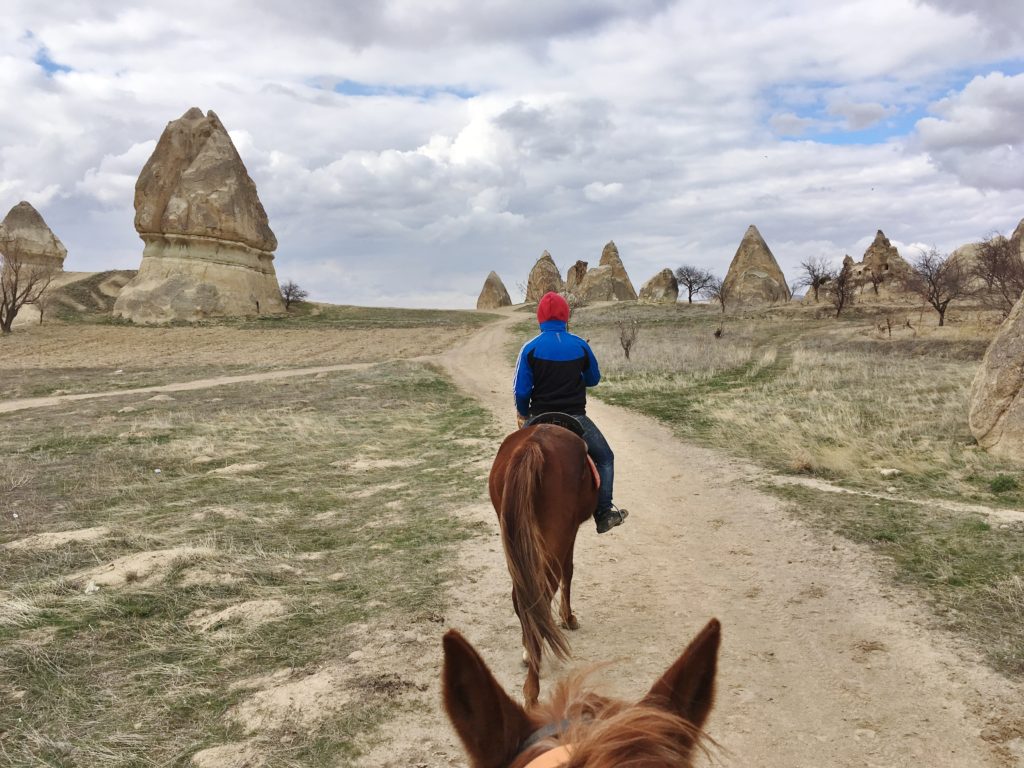 Trekking through the landscape of Cappadocia, Turkey