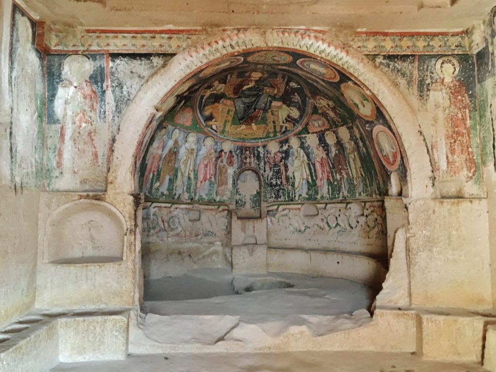 Inside a cave church in Cappadocia, Turkey