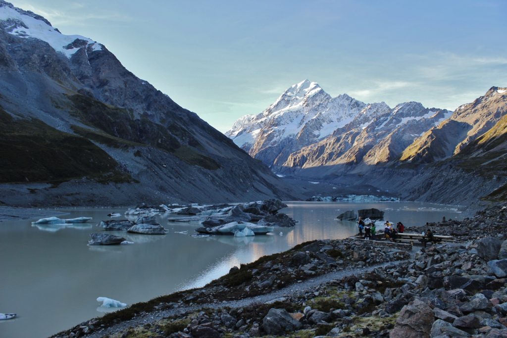 The Hooker Glacier lake at Aoraki/Mount Cook, New Zealand