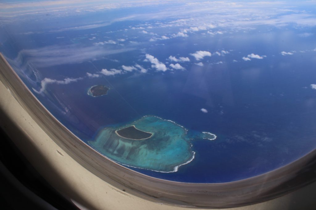 Islands seen from a plane window, Tonga
