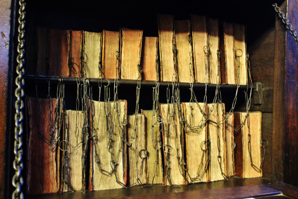 Old books in the Chetham's Library, Manchester, UK