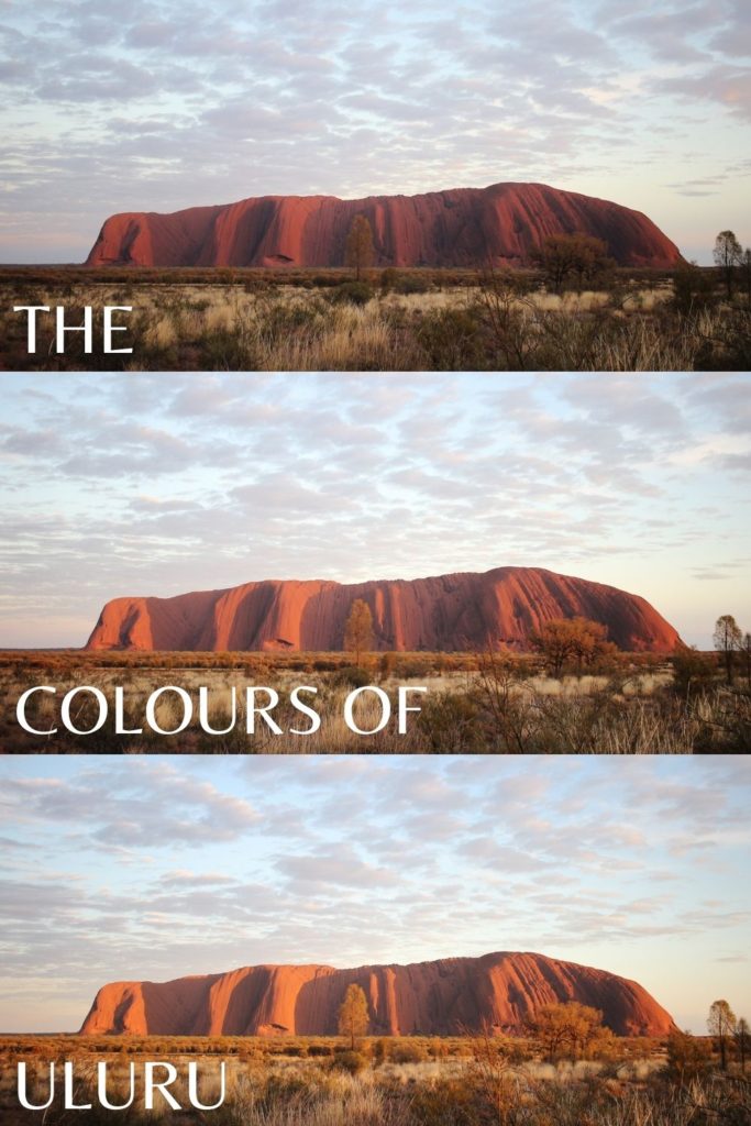 The changing colours of Uluru as the sun rises and sets