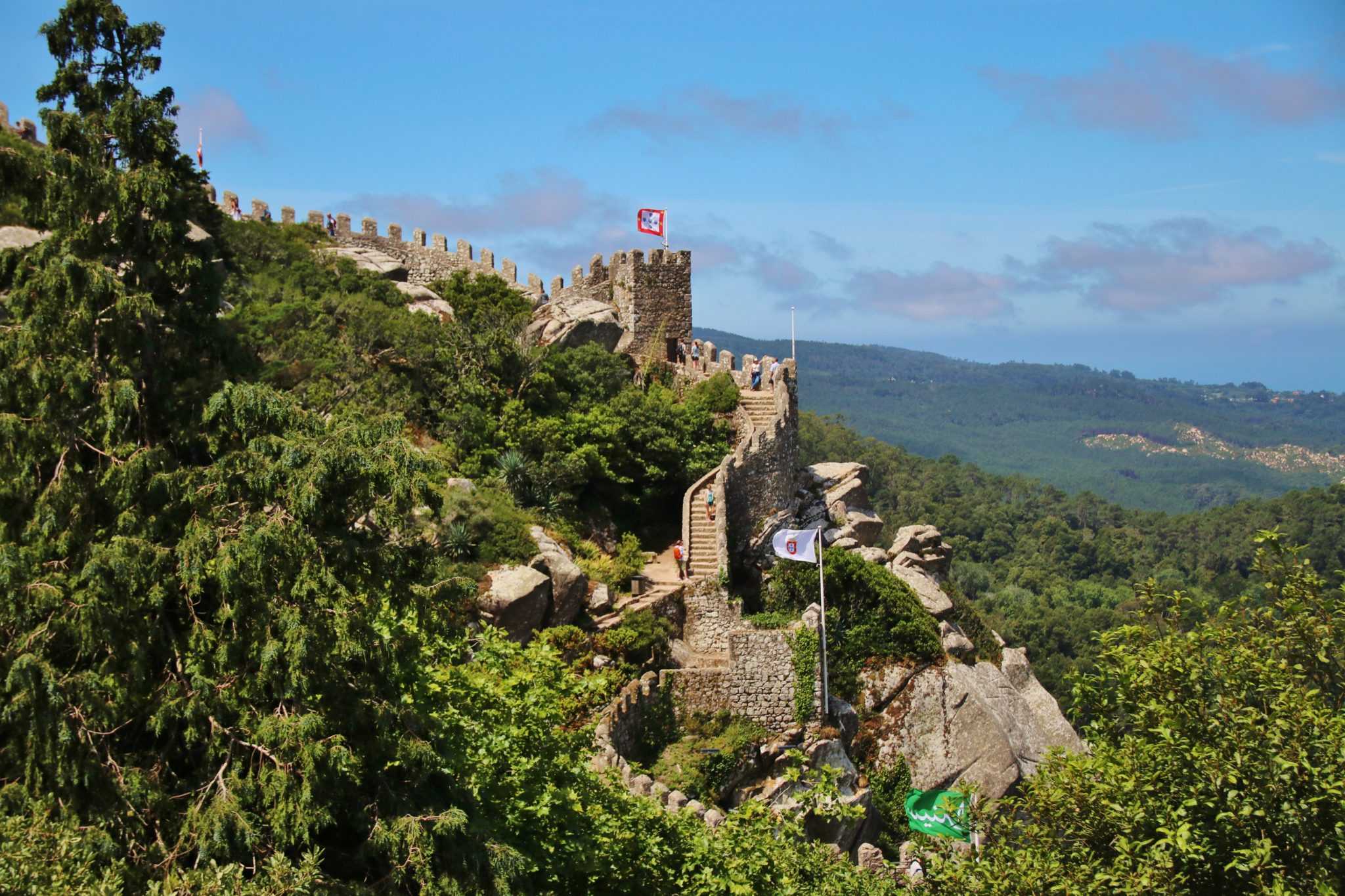 The meandering walls of the Moorish Castle in Sintra, Portugal