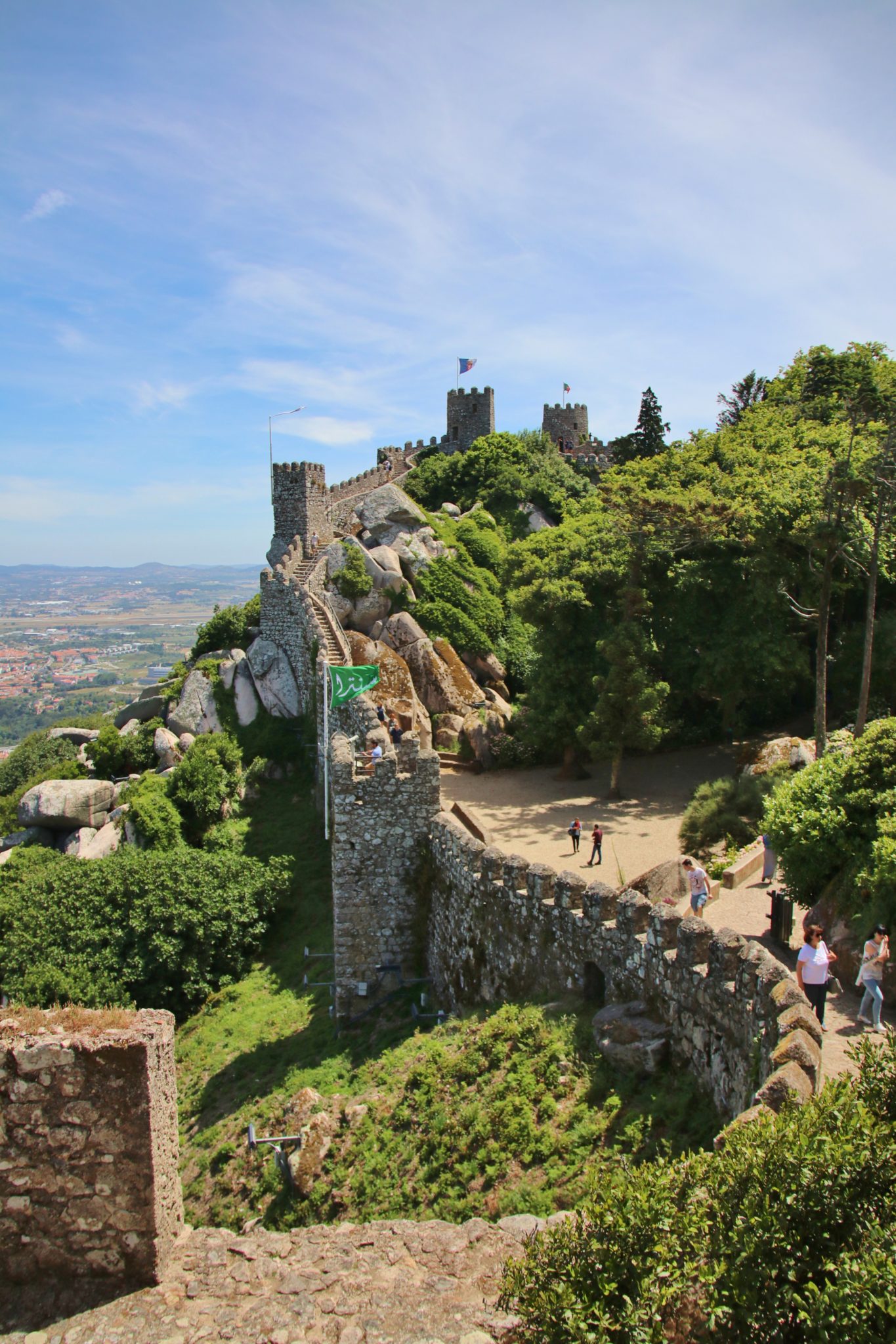 The meandering walls of the Moorish Castle in Sintra, Portugal