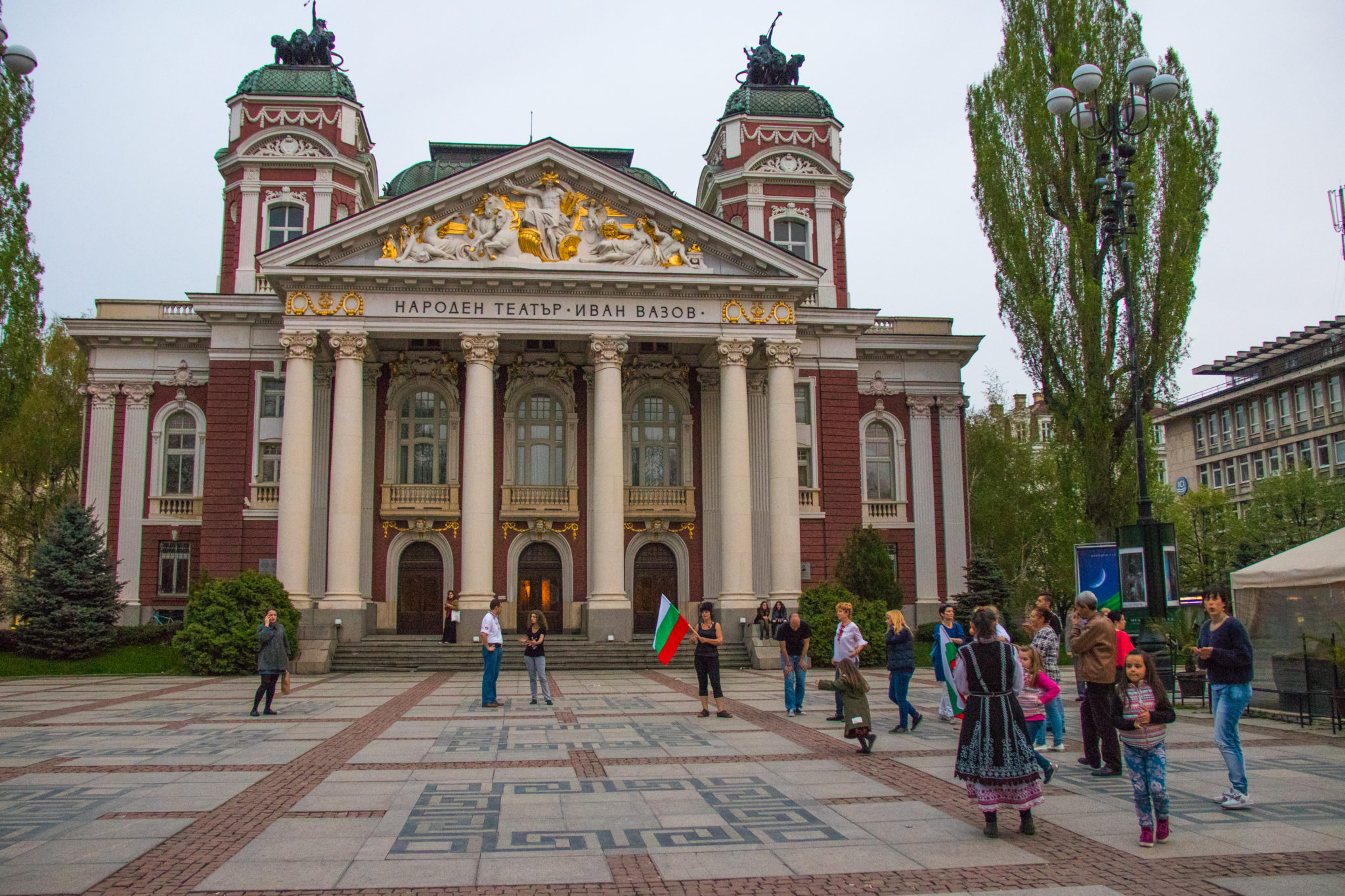 Traditional dancing in front of the National Theatre in Sofia, Bulgaria