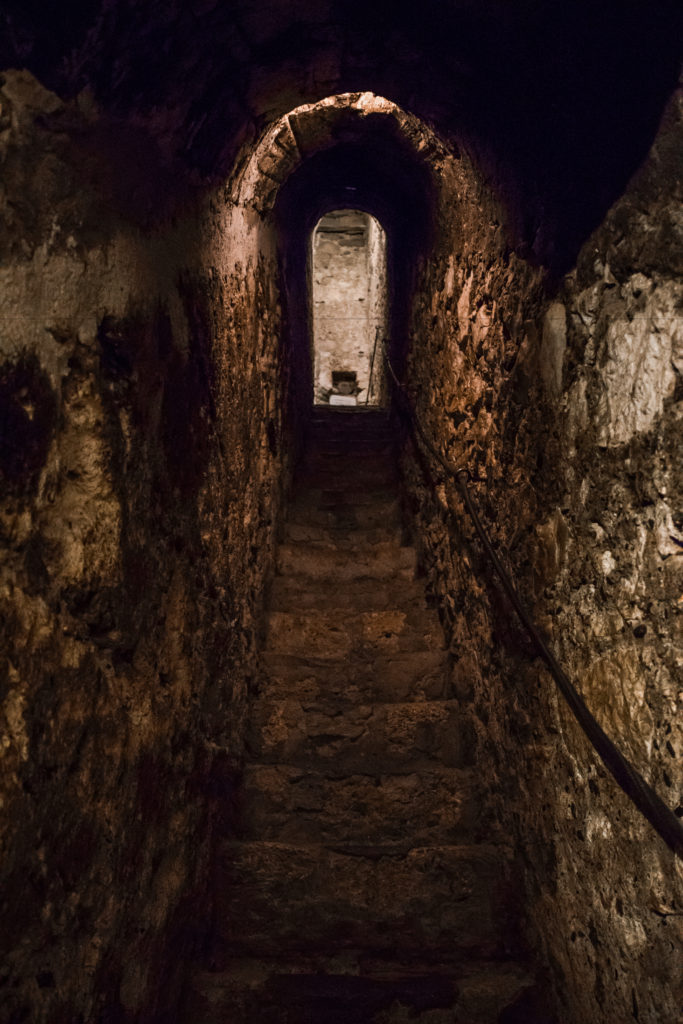 A secret staircase in the walls of Bran Castle, Romania