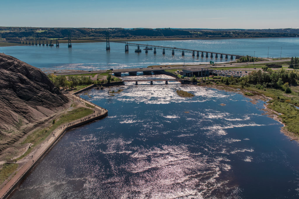 The view from the top of Montmorency Falls in Québec, Canada
