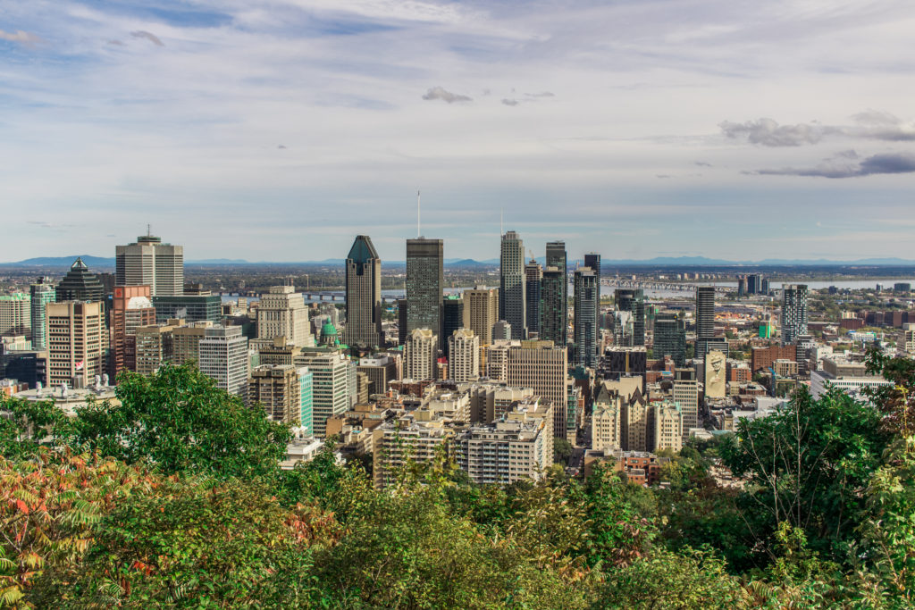 The view over Montreal from the top of Mont Real, Canada