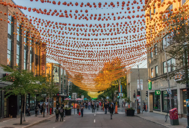 A rainbow of baubles in Montreal, Canada