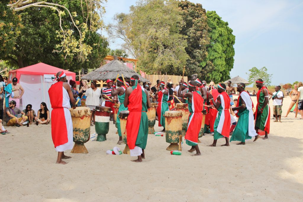 A tribal drum group performs at the Lake of Stars festival in Malawi