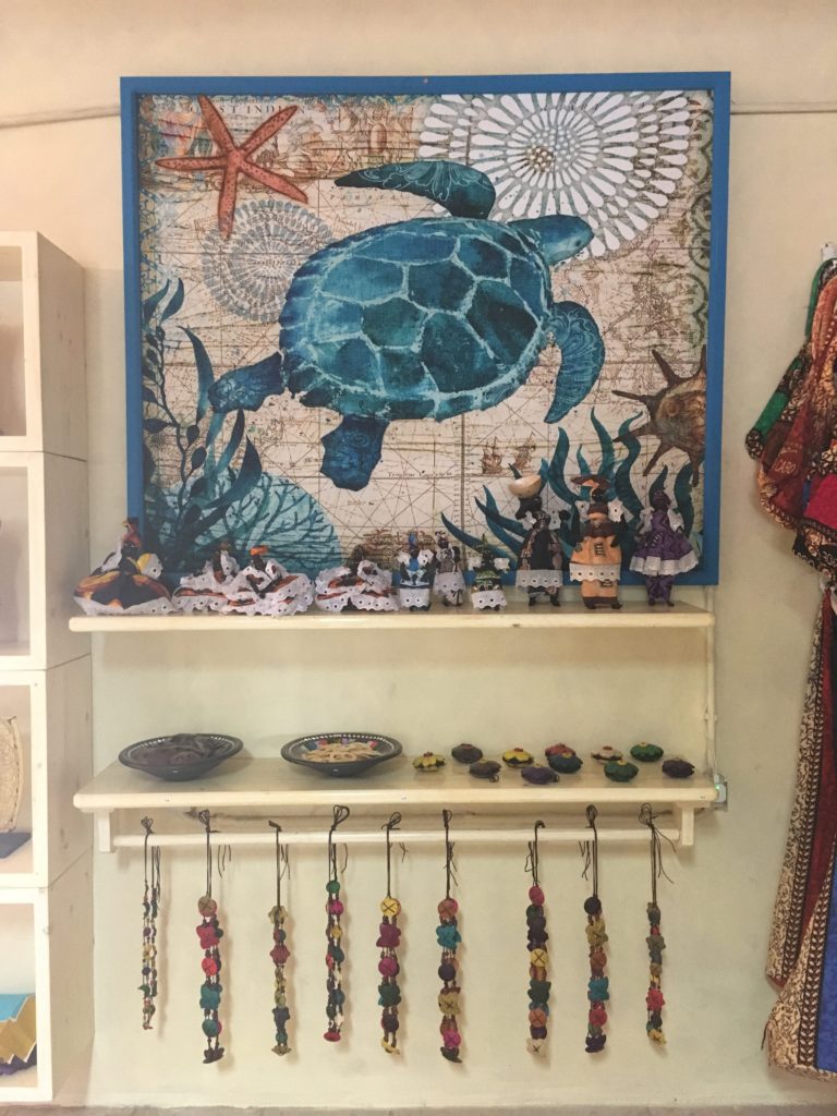 A painting of a loggerhead turtle on the wall of a souvenir shop in Cape Verde