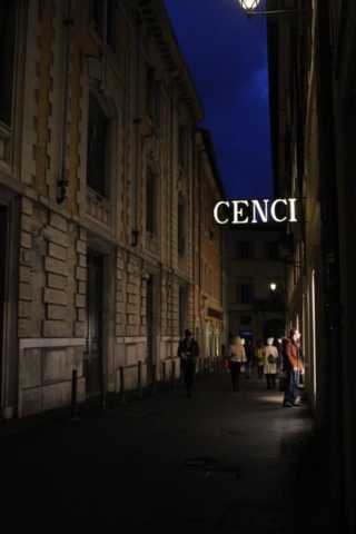 Pedestrian street at night in Rome, Italy