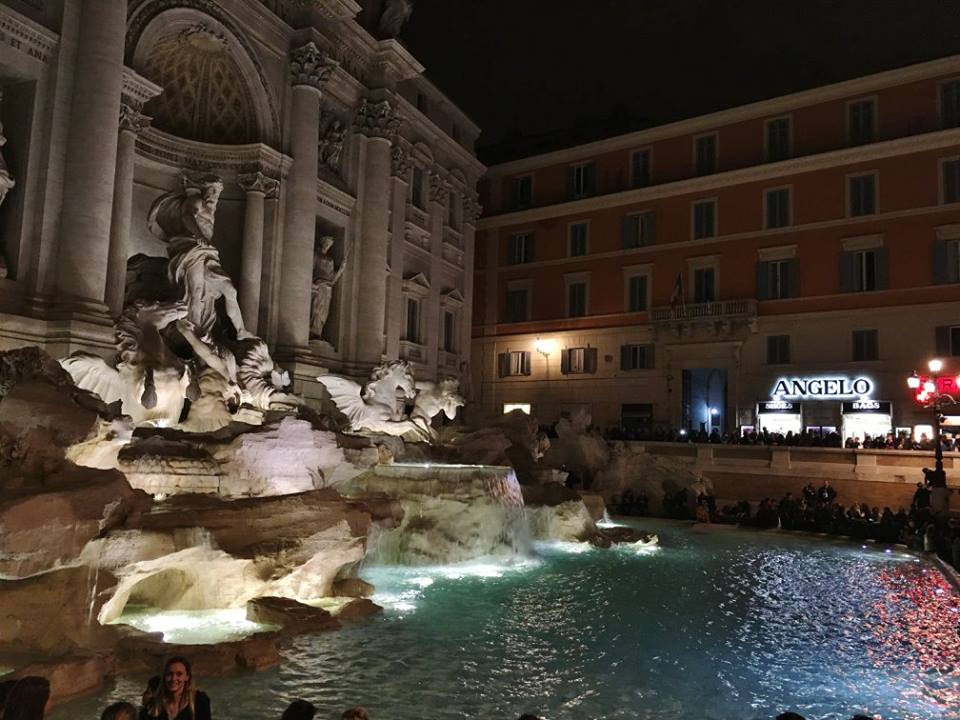 The Trevi Fountain at night in Rome, Italy