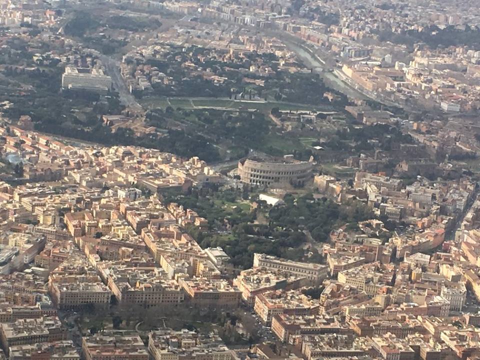 View over Rome from a plane window, Italy