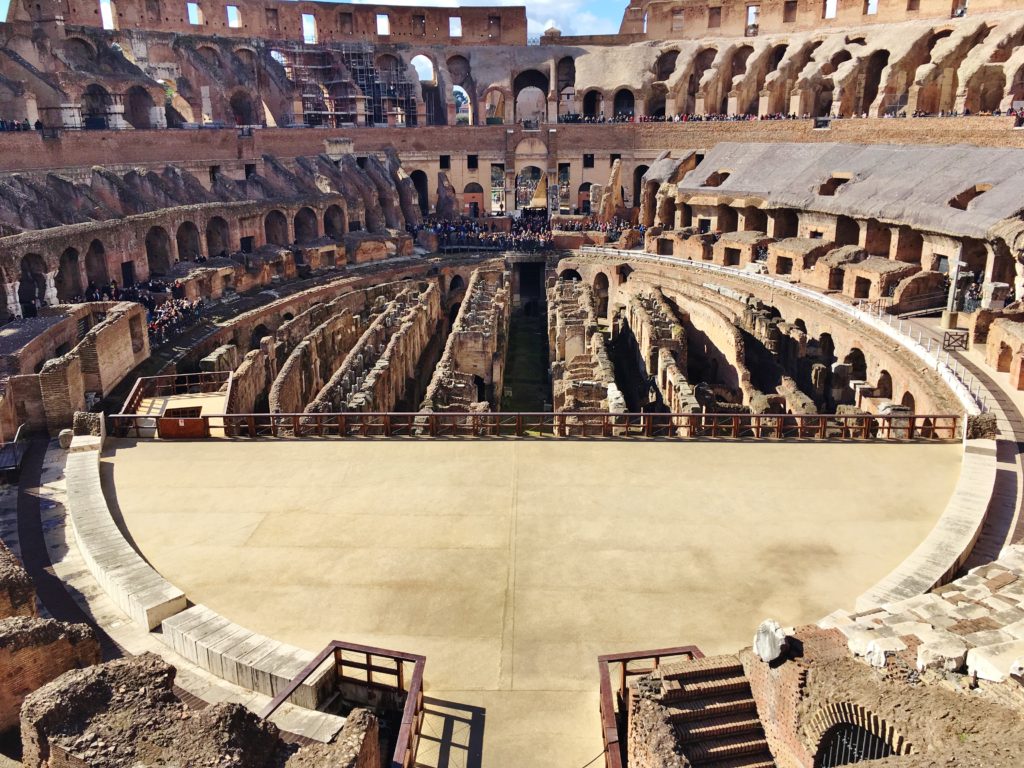 The interior of the Colosseum in Rome, Italy