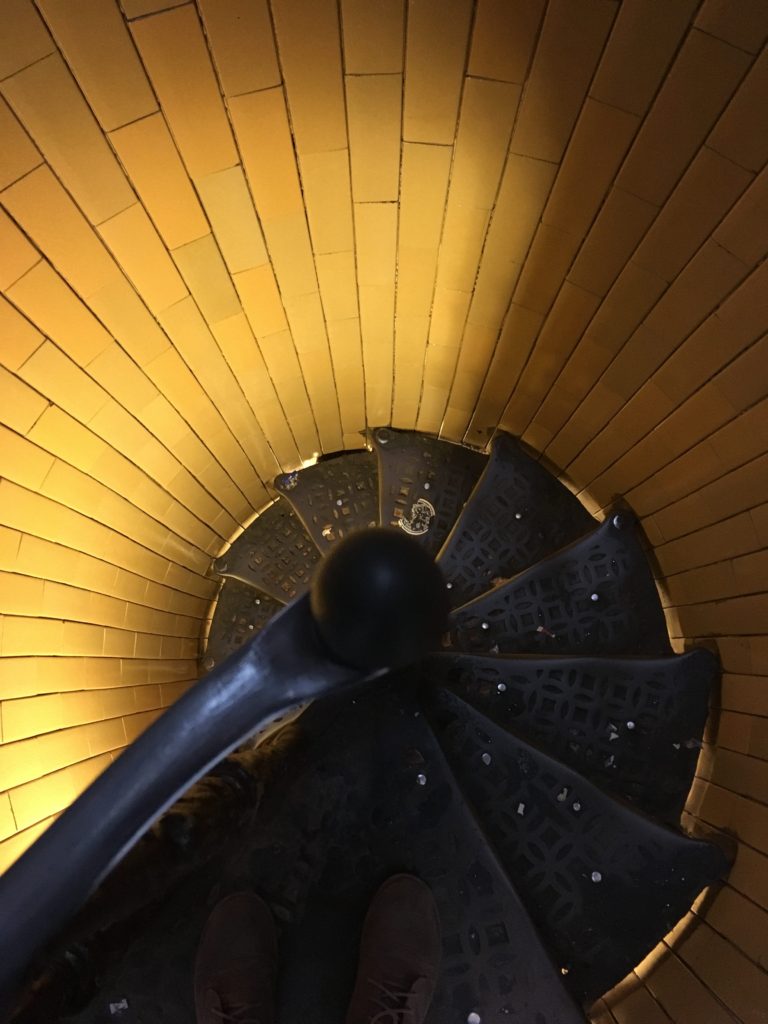 A spiral staircase leading up to the dome of St. Peter's Basilica in Vatican City