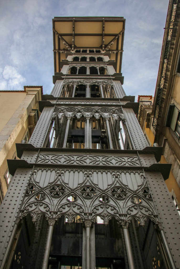 Close-up of the Elevador de Santa Justa in Lisbon, Portugal