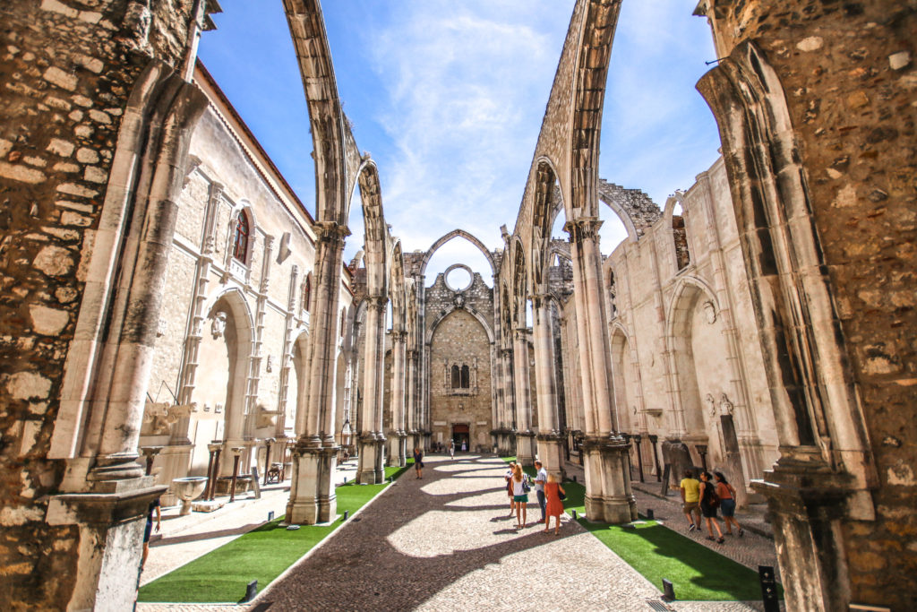 The roofless Carmo Convent in Lisbon, Portugal