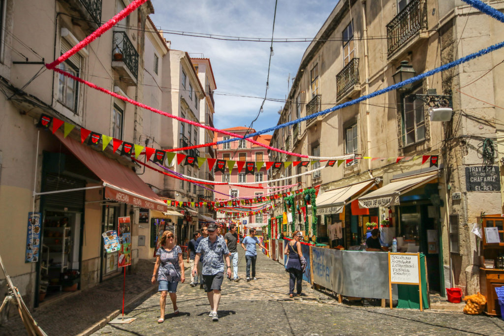 The colourful Alfama neighbourhood in Lisbon, Portugal