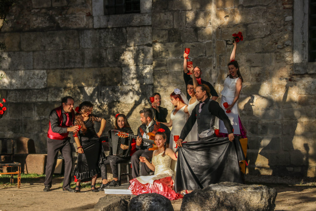 A group of performers at the Castelo de Sao Jorge in Lisbon, Portugal