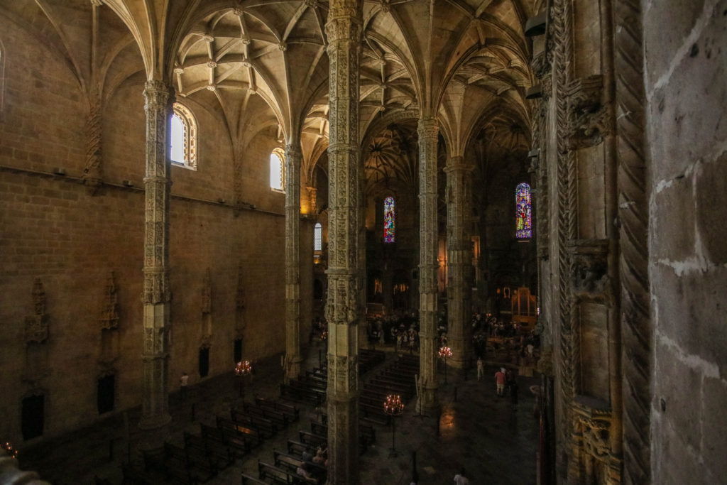 Inside the church of the Jeronimos Monastery in Lisbon, Portugal
