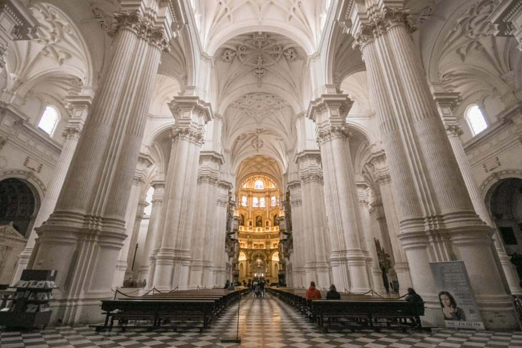 The white interior of the Cathedral, one of the best things to see in Granada, Spain