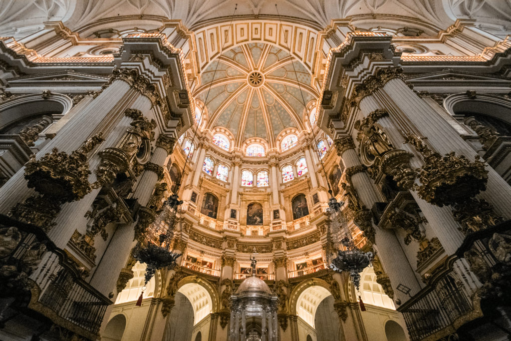 The gold ornamentation inside Granada Cathedral, Spain