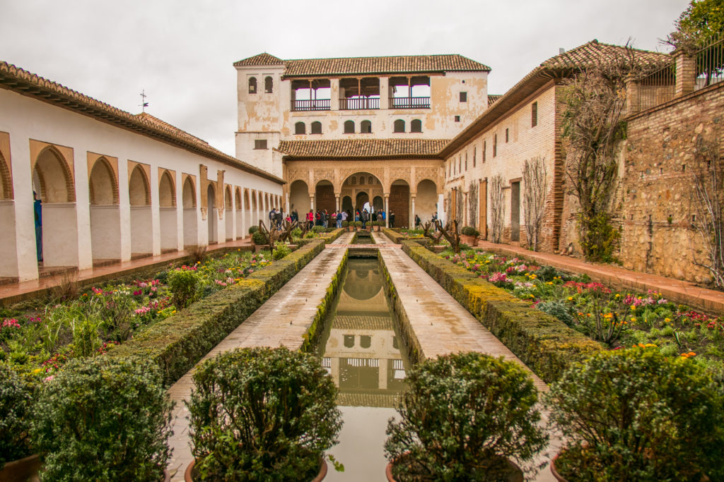 The courtyard in the Generalife, one of the palaces of the Alhambra in Granada, Spain