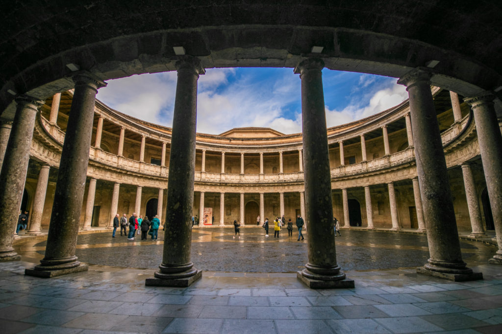 The inner courtyard of the Palacio Charles V in Granada, Spain