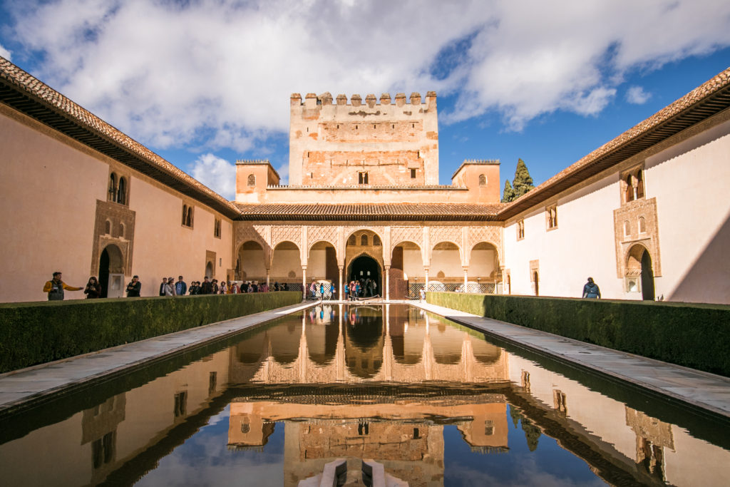 A courtyard in the Nasrid Palaces in the Alhambra, Granada, Spain