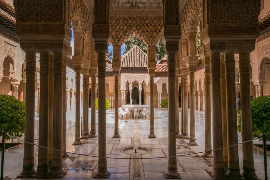 The Lion Courtyard in the Nasrid Palaces, Granada, Spain