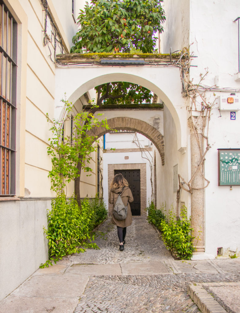 Greenery and arches in the Jewish Quarter of Córdoba, Spain