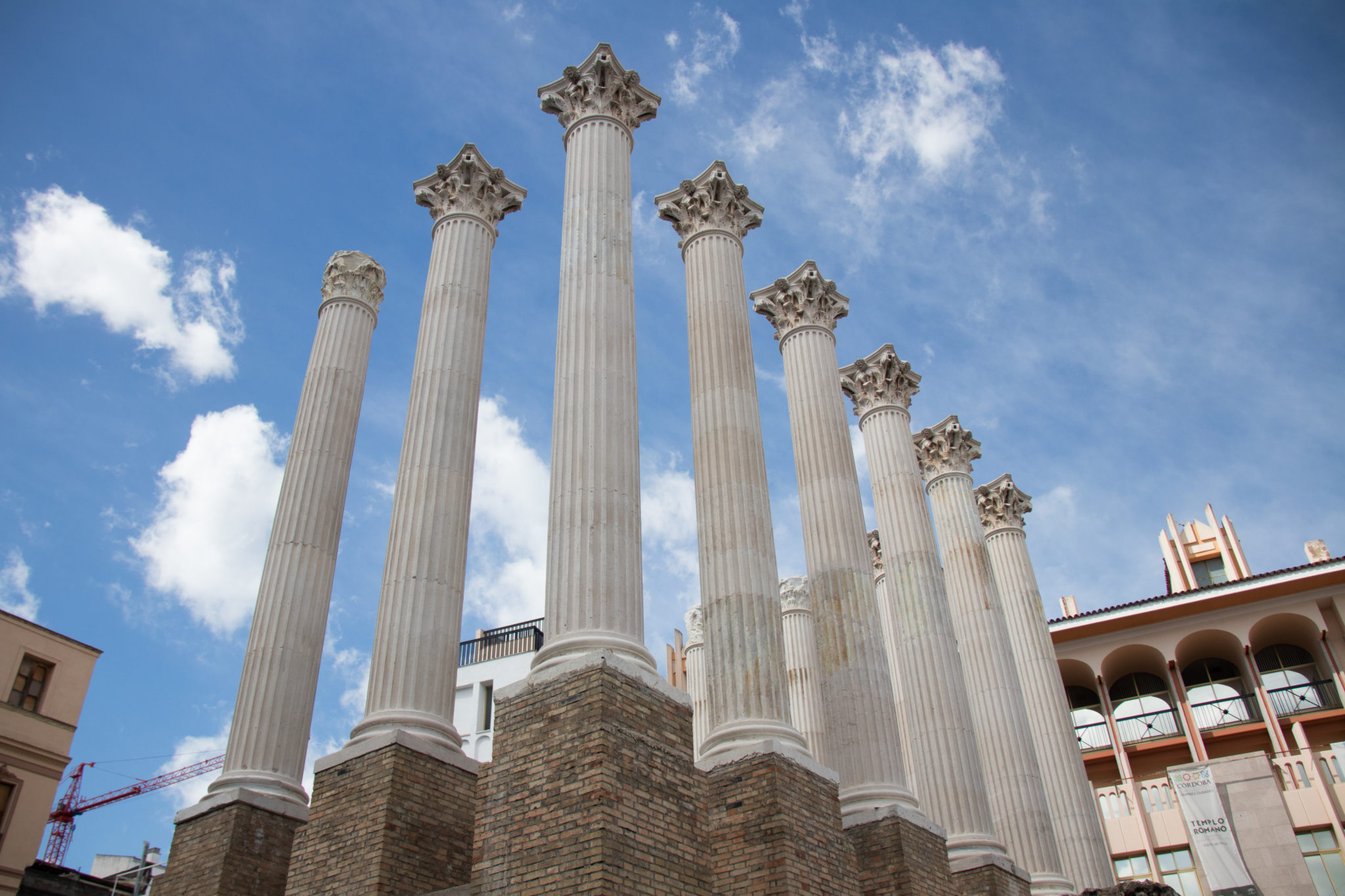 The restored columns of the Templo Romano in Córdoba, Spain
