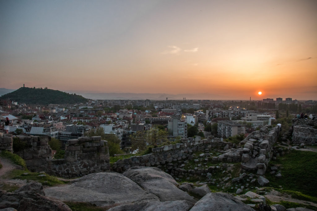 Sunset over the city of Plovdiv, Bulgaria
