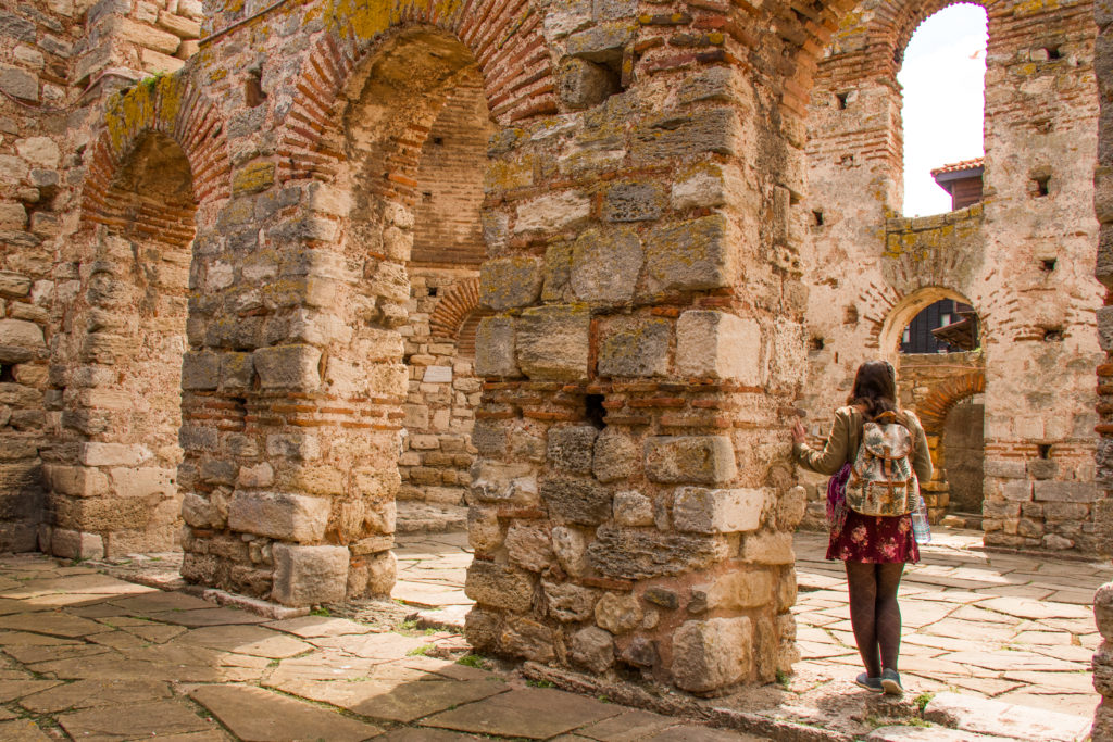 Exploring church ruins in Nessebar, Bulgaria