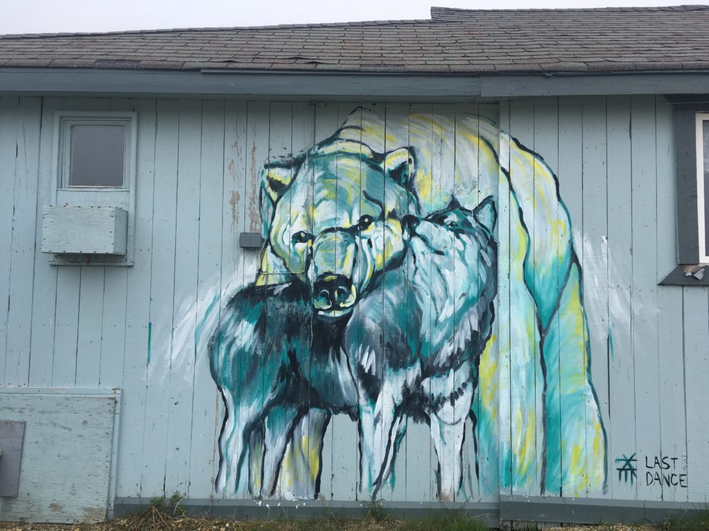 Bear and wolf mural in Churchill, Canada