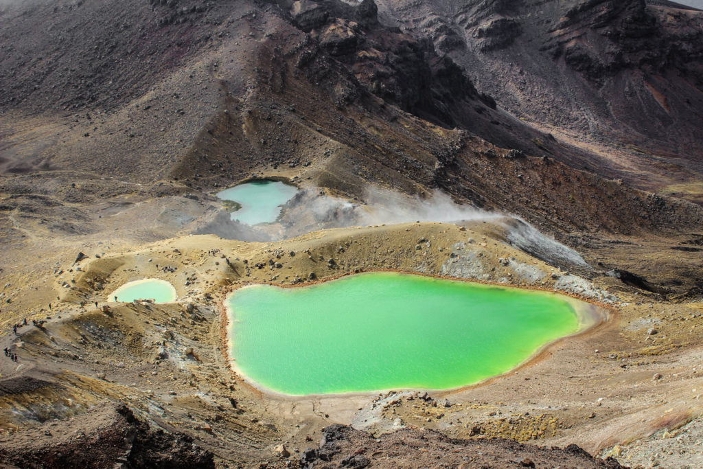 The vivid green colour of the Emerald Lakes