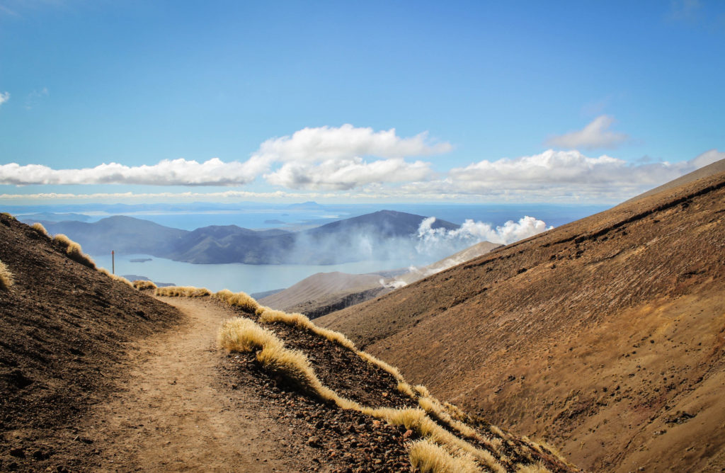 Coming down on the other side of the Tongariro Alphine Crossing