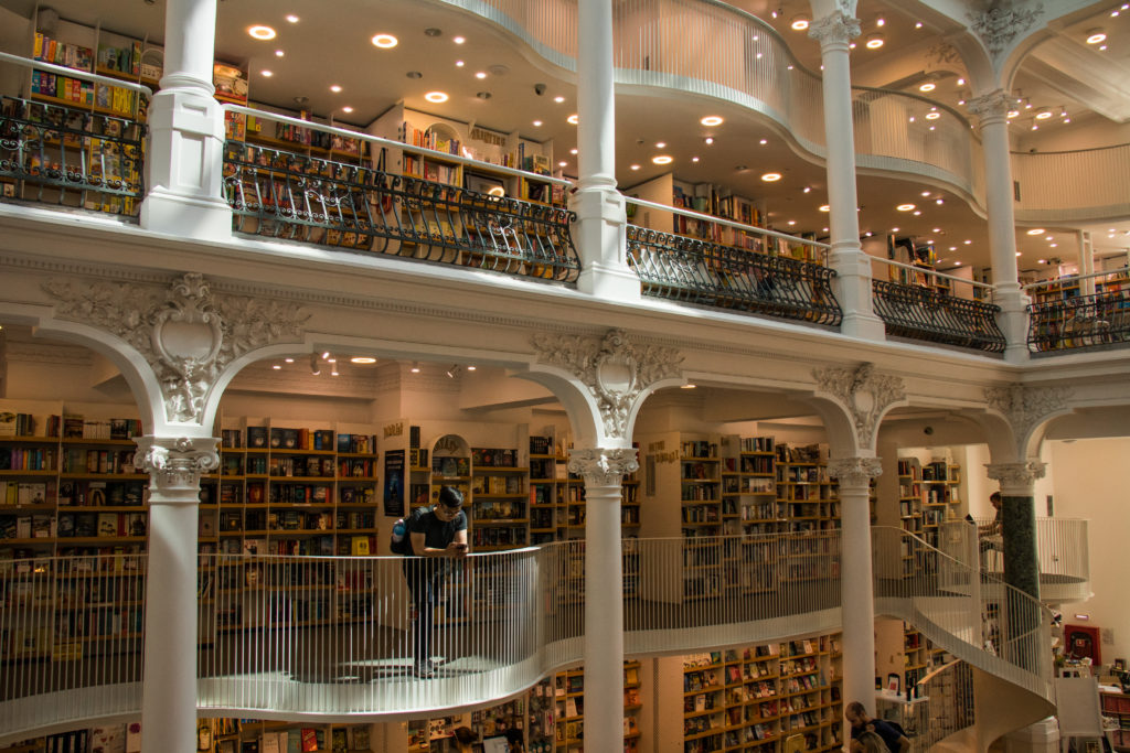 The beautiful interior of Carusti Carusel, a bookshop in Bucharest, Romania