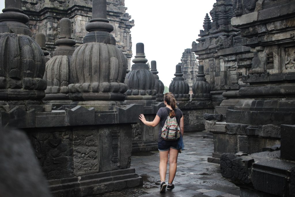 Walking through the Prambanan temple complex in Indonesia, a UNESCO World Heritage Site