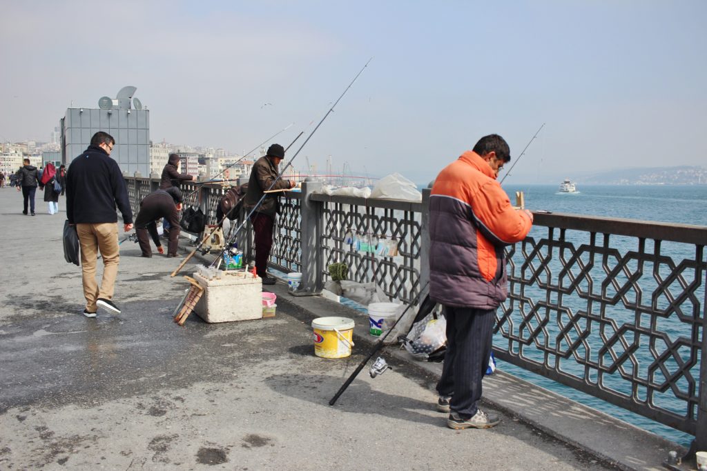 Fishermen fishing from the Galata Bridge, Istanbul