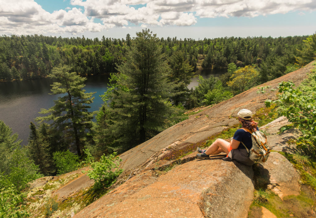 Looking out over the forest and lakes in Killarney Provincial Park, Ontario, Canada