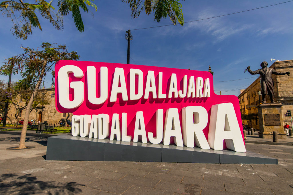 Large sign with letters spelling Guadalajara