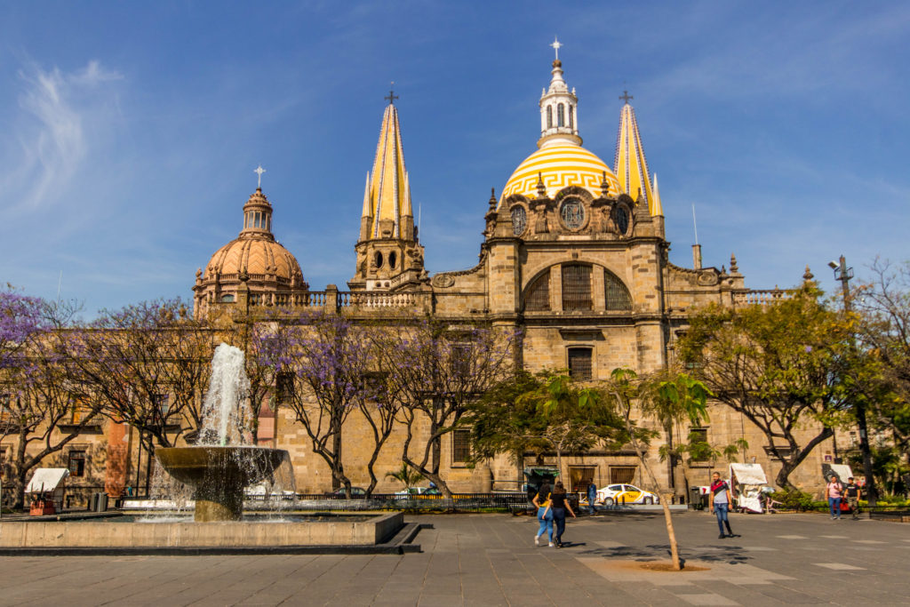 Guadalajara Cathedral with fountain in front