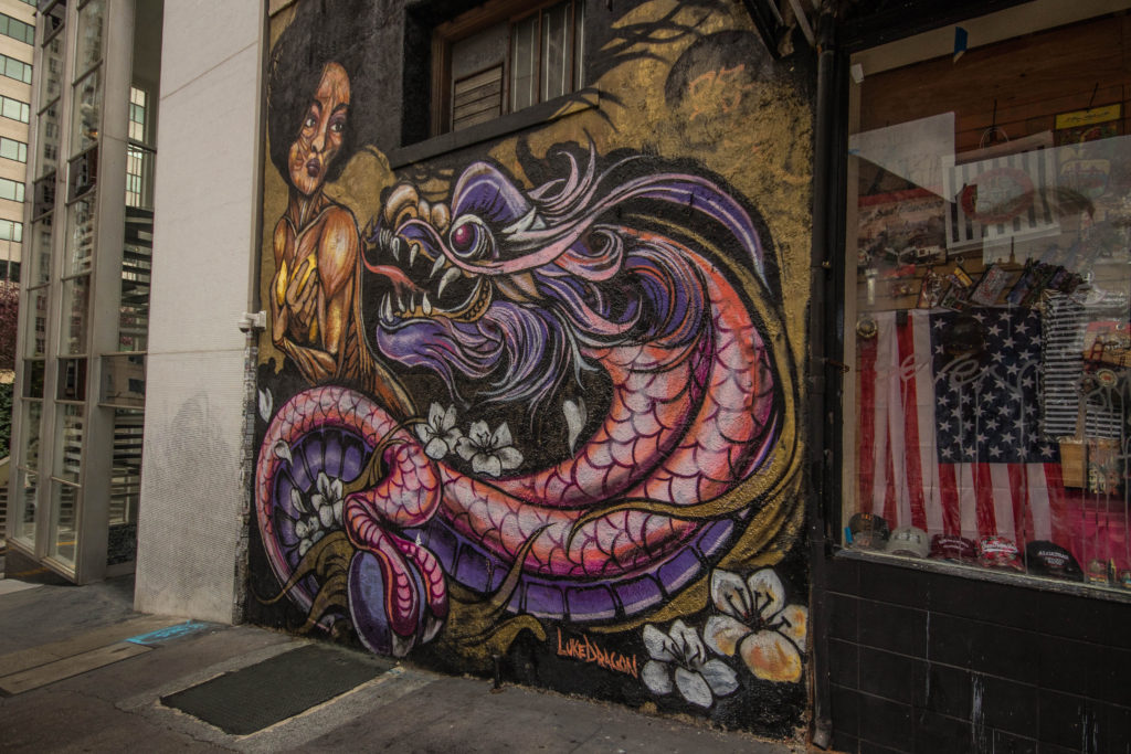 Dragon street art in San Francisco's Chinatown