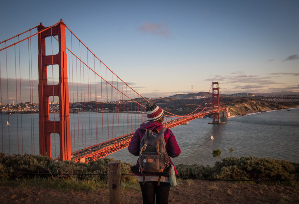 A beautiful view over the Golden Gate Bridge at sunset