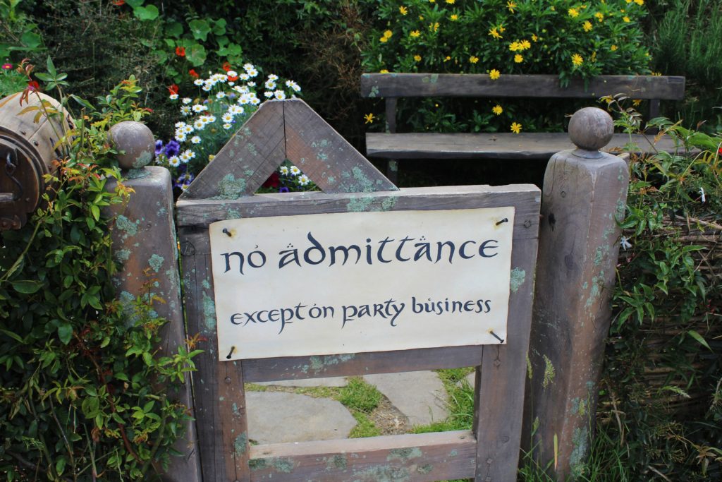 The famous No Admittance sign in Hobbiton, New Zealand