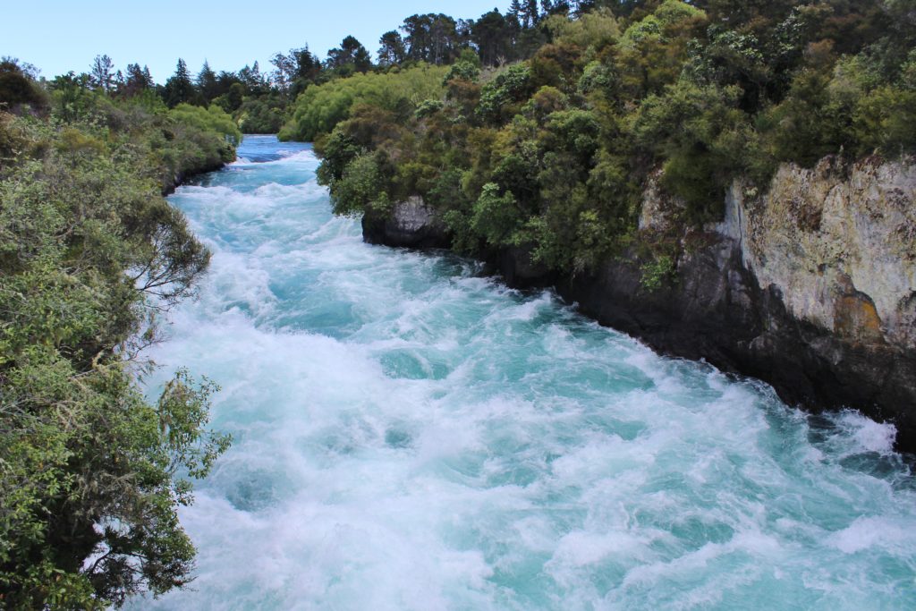 The rushing Huka Falls near Taupo, New Zealand